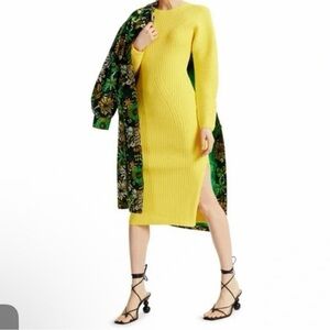 Yellow Ribbed Knit Dress Sweater INC